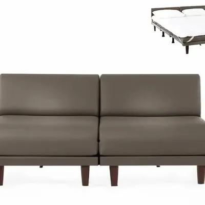 Armchairs - PACHA DUO 160 SMALL 2-seater French sofa bed without armrests : Colour - LEATHER - Grey 0819 - LIKOOLIS