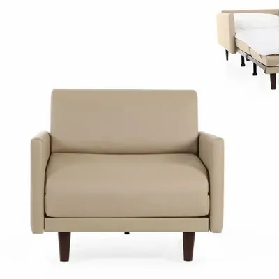 Armchairs - 1-seater French armchair bed PACHA 70 LARGE removable armrests : Colour - LEATHER - Putty Beige 0809 - LIKOOLIS