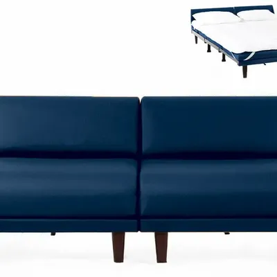 Armchairs - PACHA DUO 160 SMALL 2-seater French sofa bed without armrests: Colour - Artificial-leather / NAVY - Combi - DARK BLUE - LIKOOLIS
