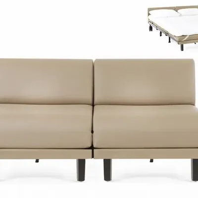 Fauteuils - Canapé lit Français 2 Places ROLLER DUO 140 SMALL sans accoudoirs : Coloris - CUIR - Beige Mastic 0809 - LIKOOLIS