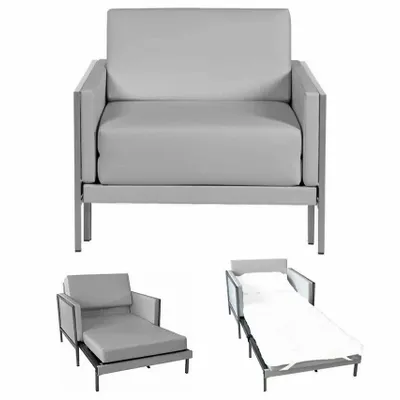 Fauteuils - Fauteuil Lit Français Carré 80 x 80 en cuir véritable accoudoirs fixes : Coloris - CUIR - Gris 0819 - LIKOOLIS