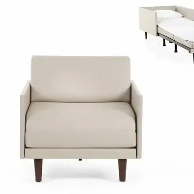 Armchairs - PACHA 80 MEDIUM 1-seater French armchair bed with removable armrests: Colour - LEATHER - White 010 - LIKOOLIS