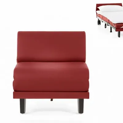 Armchairs - French 1-seater sofa chair ROLLER 70 SMALL without armrests : Colour - LEATHER - Red 0841 - LIKOOLIS
