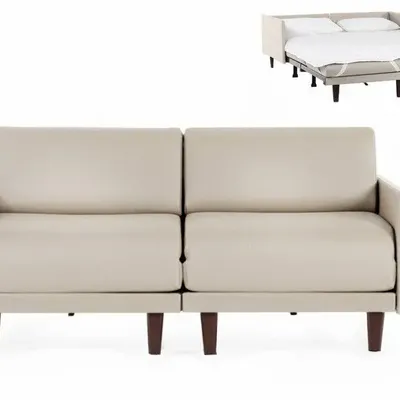Armchairs - PACHA DUO 140 MEDIUM 2-seater French sofa bed with removable armrests: Colour - LEATHER - White 010 - LIKOOLIS