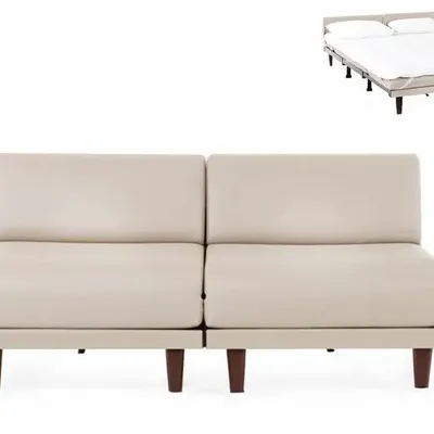 Armchairs - PACHA DUO 160 SMALL 2-seater French sofa bed without armrests: Colour - LEATHER - White 010 - LIKOOLIS