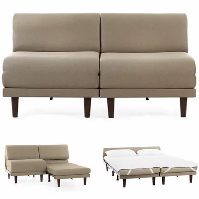 Armchairs - PACHA DUO 140 SMALL 2-seater French sofa bed without armrests : Colour - Fabric / HEATHER BROWN - Filo - Taupe - LIKOOLIS