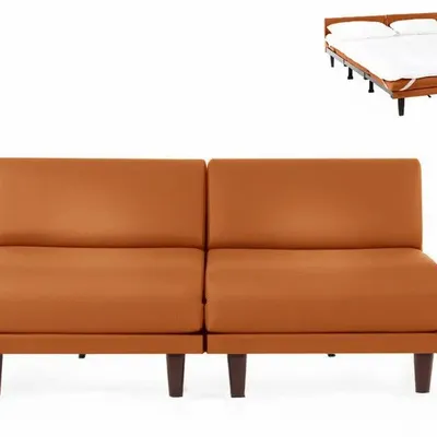 Armchairs - PACHA DUO 160 SMALL 2-seater French sofa bed without armrests: Colour - LEATHER - Orange 0837 - LIKOOLIS