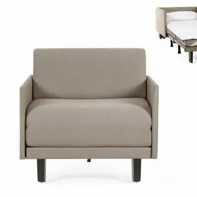 Armchairs - French 1-seater armchair bed ROLLER 80 MEDIUM removable armrests : Colour - Fabric / HEATHER BROWN - Filo - Taupe - LIKOOLIS
