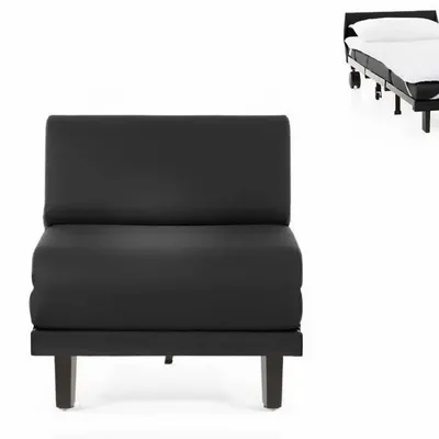 Fauteuils - Fauteuil lit Français 1 Place ROLLER 80 SMALL sans accoudoirs : Coloris - Cuir-artificiel / NOIR - COMBI - NOIR - LIKOOLIS