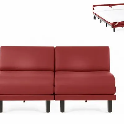 Armchairs - French 2-Seater Sofa Bed ROLLER DUO 140 SMALL without armrests : Colors - LEATHER - Red 0841 - LIKOOLIS