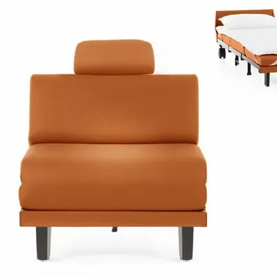 Armchairs - French 1-seater sofa chair ROLLER 70 SMALL without armrests : Colour - LEATHER - Orange 0837 - LIKOOLIS