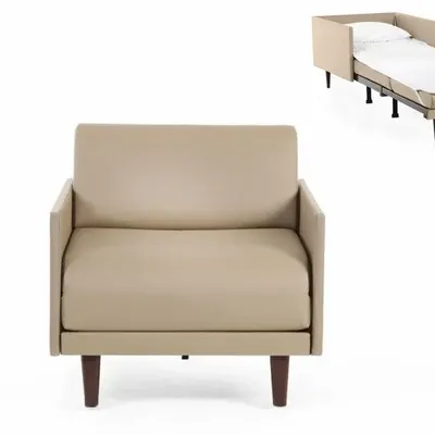 Fauteuils - Fauteuil lit Français 1 place PACHA 70 MEDIUM accoudoirs amovibles : Coloris - CUIR - Beige Mastic 0809 - LIKOOLIS