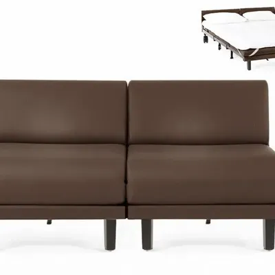 Fauteuils - Canapé lit Français 2 Places ROLLER DUO 140 SMALL sans accoudoirs : Coloris - CUIR - Taupe marron 0813 - LIKOOLIS