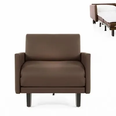 Fauteuils - Fauteuil lit Français 1 Place ROLLER 70 LARGE accoudoirs amovibles : Coloris - CUIR - Taupe marron 0813 - LIKOOLIS