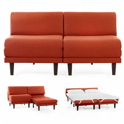 Armchairs - PACHA DUO 140 SMALL 2-seater French sofa bed without armrests : Colour - Fabric / ORANGE - Filo - Orange - LIKOOLIS