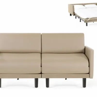 Armchairs - French sofa bed 2/3 seater ROLLER DUO 160 LARGE removable armrests : Colour - LEATHER - Beige Mastic 0809 - LIKOOLIS