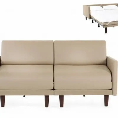Armchairs - French sofa bed 2/3 seater PACHA DUO 160 LARGE removable armrests : Colour - LEATHER - Putty Beige 0809 - LIKOOLIS