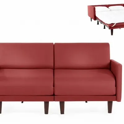 Armchairs - French sofa bed 2/3 seater PACHA DUO 160 LARGE removable armrests : Colour - LEATHER - Putty Beige 0809 - LIKOOLIS