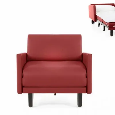 Armchairs - French 1-seater armchair bed ROLLER 80 LARGE removable armrests : Colour - LEATHER - Red 0841 - LIKOOLIS