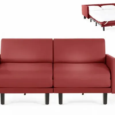 Fauteuils - Canapé lit Français 2 Places ROLLER DUO 140 LARGE accoudoirs amovibles : Coloris - CUIR - Rouge 0841 - LIKOOLIS