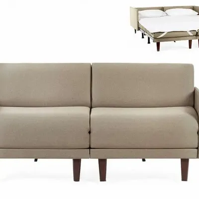 Armchairs - PACHA DUO 140 MEDIUM 2-seater French sofa bed with removable armrests: Colour - Fabric / HEATHER BROWN - Filo - Taupe - LIKOOLIS