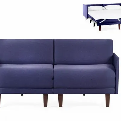 Armchairs - PACHA DUO 160 MEDIUM 2-seater French sofa bed with removable armrests: Colour - Fabric / NAVY BLUE - Filo - Blue - LIKOOLIS
