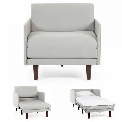 Armchairs - PACHA 80 MEDIUM 1-seater French armchair bed with removable armrests: Colour - Fabric / LIGHT GREY - Filo - Light grey - LIKOOLIS