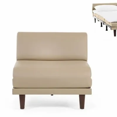 Fauteuils - Fauteuil lit Français 1 Place PACHA 70 SMALL sans accoudoirs : Coloris - CUIR - Beige Mastic 0809 - LIKOOLIS