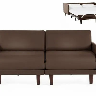 Armchairs - PACHA DUO 140 MEDIUM 2-seater French sofa bed with removable armrests: Colour - LEATHER - Taupe brown 0813 - LIKOOLIS