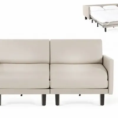Armchairs - French sofa bed 2/3 places ROLLER DUO 160 LARGE removable armrests : Colour - LEATHER - White 010 - LIKOOLIS