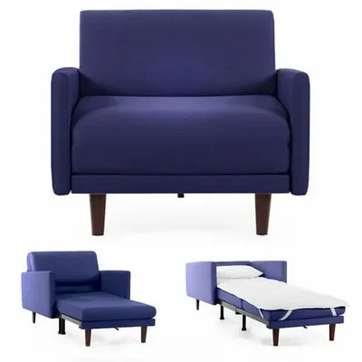 Armchairs - PACHA 70 LARGE 1-seater French armchair bed with removable armrests: Colour - Fabric / NAVY BLUE - Filo - Blue - LIKOOLIS