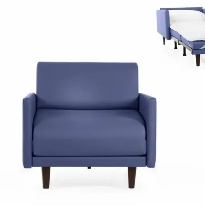 Armchairs - PACHA 80 1-seater French armchair bed LARGE removable armrests: Colour - LEATHER - Blue 0857 - LIKOOLIS