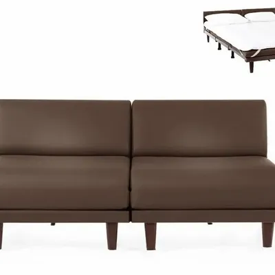 Fauteuils - Canapé convertible Français 2places PACHA DUO 140 SMALL sans accoudoirs : Coloris - CUIR - Taupe marron 0813 - LIKOOLIS