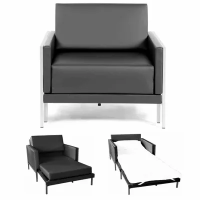 Fauteuils - Fauteuil Lit Français Carré 80 x 80 en Cuir artificiel accoudoirs fixes : Coloris - Cuir-artificiel / NOIR - COMBI - NOIR - LIKOOLIS