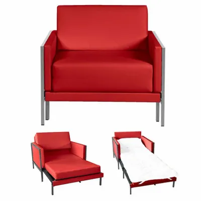 Fauteuils - Fauteuil Lit Français Carré 80 x 80 en Cuir artificiel accoudoirs fixes : Coloris - Cuir-artificiel / NOIR - COMBI - NOIR - LIKOOLIS