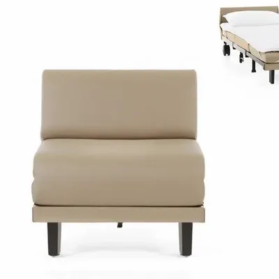 Armchairs - 1-seater French armchair bed ROLLER 80 SMALL without armrests : Colour - LEATHER - Putty Beige 0809 - LIKOOLIS
