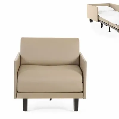 Armchairs - French 1-seater armchair bed ROLLER 80 MEDIUM with removable armrests : Colour - LEATHER - Beige Putty 0809 - LIKOOLIS