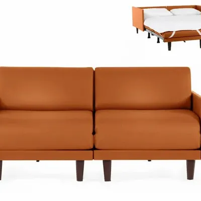 Armchairs - PACHA DUO 140 MEDIUM 2-seater French sofa bed with removable armrests: Colour - LEATHER - Orange 0837 - LIKOOLIS