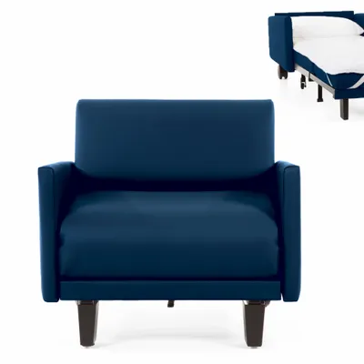 Fauteuils - Fauteuil lit Français 1 Place ROLLER 80 LARGE accoudoirs amovibles : Coloris - Cuir-artificiel / MARINE - Combi - BLEU FONCé - LIKOOLIS