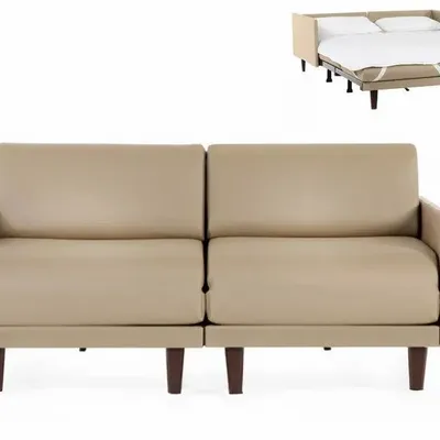 Fauteuils - Canapé lit Français 2 places PACHA DUO 140 MEDIUM accoudoirs amovibles : Coloris - CUIR - Beige Mastic 0809 - LIKOOLIS