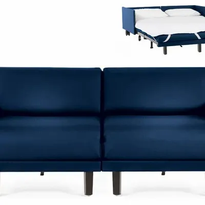 Armchairs - French sofa bed 2 places ROLLER DUO 160 MEDIUM removable armrests : Colour - Artificial leather / NAVY - Combi - DARK BLUE - LIKOOLIS