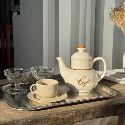 Tasses et mugs - Lot de 4 tasses à café vintage en grès beige moucheté brillante - OFFICE OBJETS