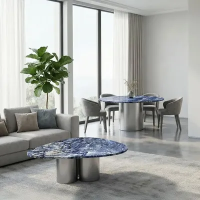 Tables de jardin - Rivage - Table basse - Granit Blue Bahia - 100X100X40cm - STONE VALLEY