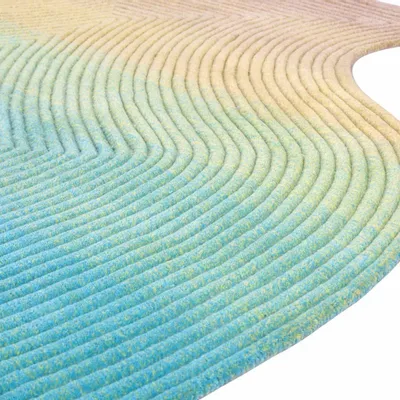 Contemporary carpets - Contemporary Hand Woven Matka Wool Area Rug - "Vessel -Pastel Rainbow" - NUZRAT CARPET EMPORIOUM
