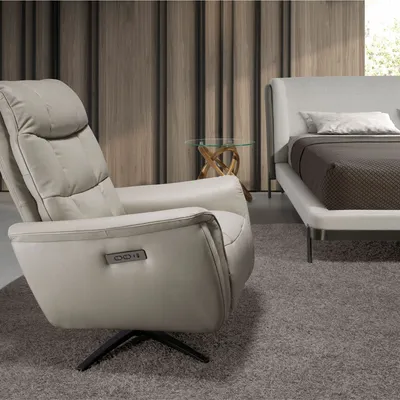 Armchairs - Grey leather swivel armchair - ANGEL CERDÁ
