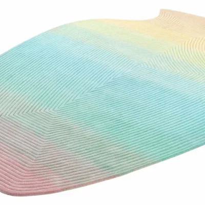 Contemporary carpets - Contemporary Hand Woven Matka Wool Area Rug - "Vessel -Pastel Rainbow" - NUZRAT CARPET EMPORIOUM