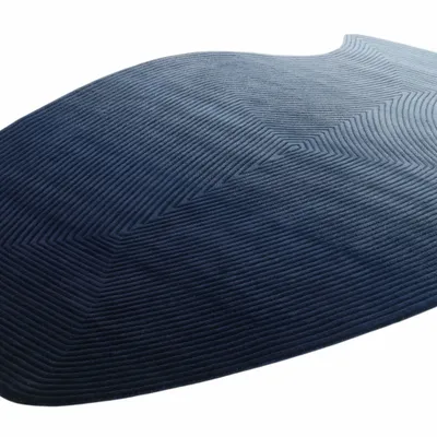 Contemporary carpets - Contemporary Hand Woven Matka Wool Area Rug - "Vessel - Midnight Blue" - NUZRAT CARPET EMPORIOUM