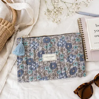 Bags and totes - Quilted sustainable sari zipper pouch - I WAS A SARI