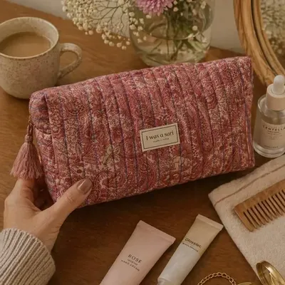 Bags and totes - Quilted utility pouch made from upcycled saris - I WAS A SARI