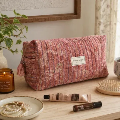 Bags and totes - Quilted utility pouch made from upcycled saris - I WAS A SARI